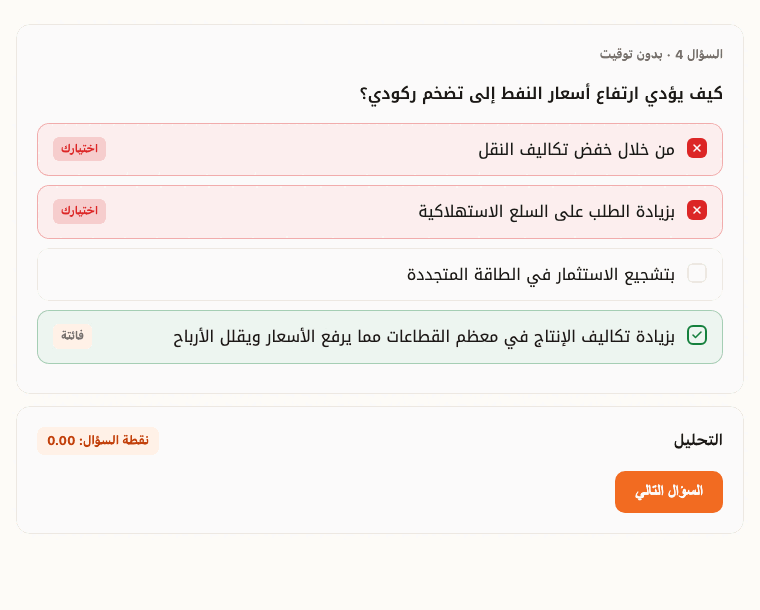 لقطة من شاشة التصحيح في نجاح، تُظهر النقطة والحكم على كل اقتراح.